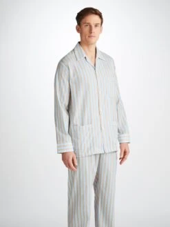 Men's Classic Fit Pyjamas Amalfi 20 Cotton Batiste Blue -Derek Rose Shop 5000 AMAL020BLU 30225
