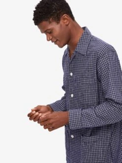 Men's Classic Fit Pyjamas Braemar 32 Brushed Cotton Navy 13 Men's Classic Fit Pyjamas Braemar 32 Brushed Cotton Navy -Derek Rose Shop 5000 BRAE032NAV 3