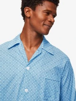 Men's Classic Fit Pyjamas Ledbury 56 Cotton Batiste Blue -Derek Rose Shop 5000 LEDB056BLU 2419