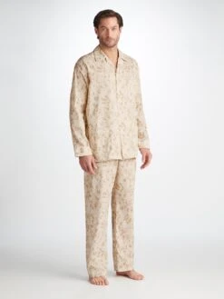 Men's Classic Fit Pyjamas Ledbury 73 Cotton Batiste Sand -Derek Rose Shop 5000 LEDB073SAN 26128