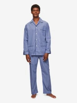 Men's Classic Fit Pyjamas Felsted 3 Cotton Blue -Derek Rose Shop 5005 FELS003BLU 1911