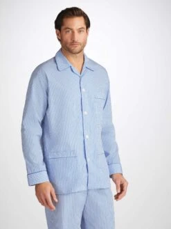 Men's Classic Fit Pyjamas James Cotton Blue -Derek Rose Shop 5005 JAME001BLU 1136