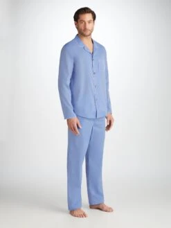 Men's Modern Fit Pyjamas Amalfi Cotton Batiste Blue -Derek Rose Shop 5065 AMAL001BLU 337
