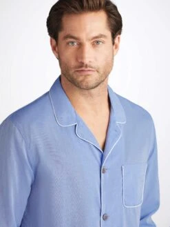 Men's Modern Fit Pyjamas Amalfi Cotton Batiste Blue -Derek Rose Shop 5065 AMAL001BLU 428