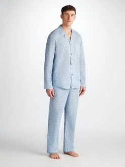 Men's Modern Fit Pyjamas Ledbury 72 Cotton Batiste Blue