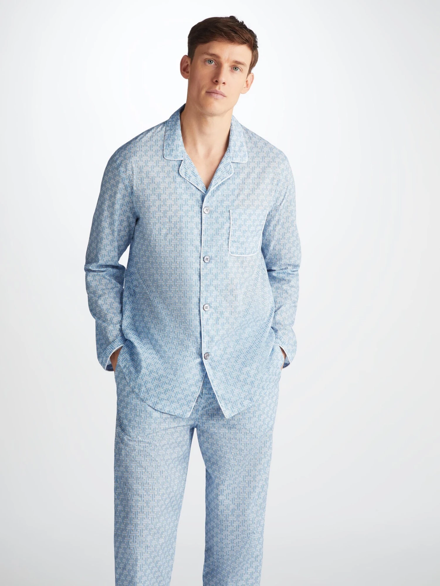 Men's Modern Fit Pyjamas Ledbury 72 Cotton Batiste Blue 5 Men's Modern Fit Pyjamas Ledbury 72 Cotton Batiste Blue - Image 3