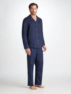 Men's Modern Fit Pyjamas Lombard 6 Cotton Jacquard Navy 11 Men's Modern Fit Pyjamas Lombard 6 Cotton Jacquard Navy -Derek Rose Shop 5065 LOMB006NAV 26417