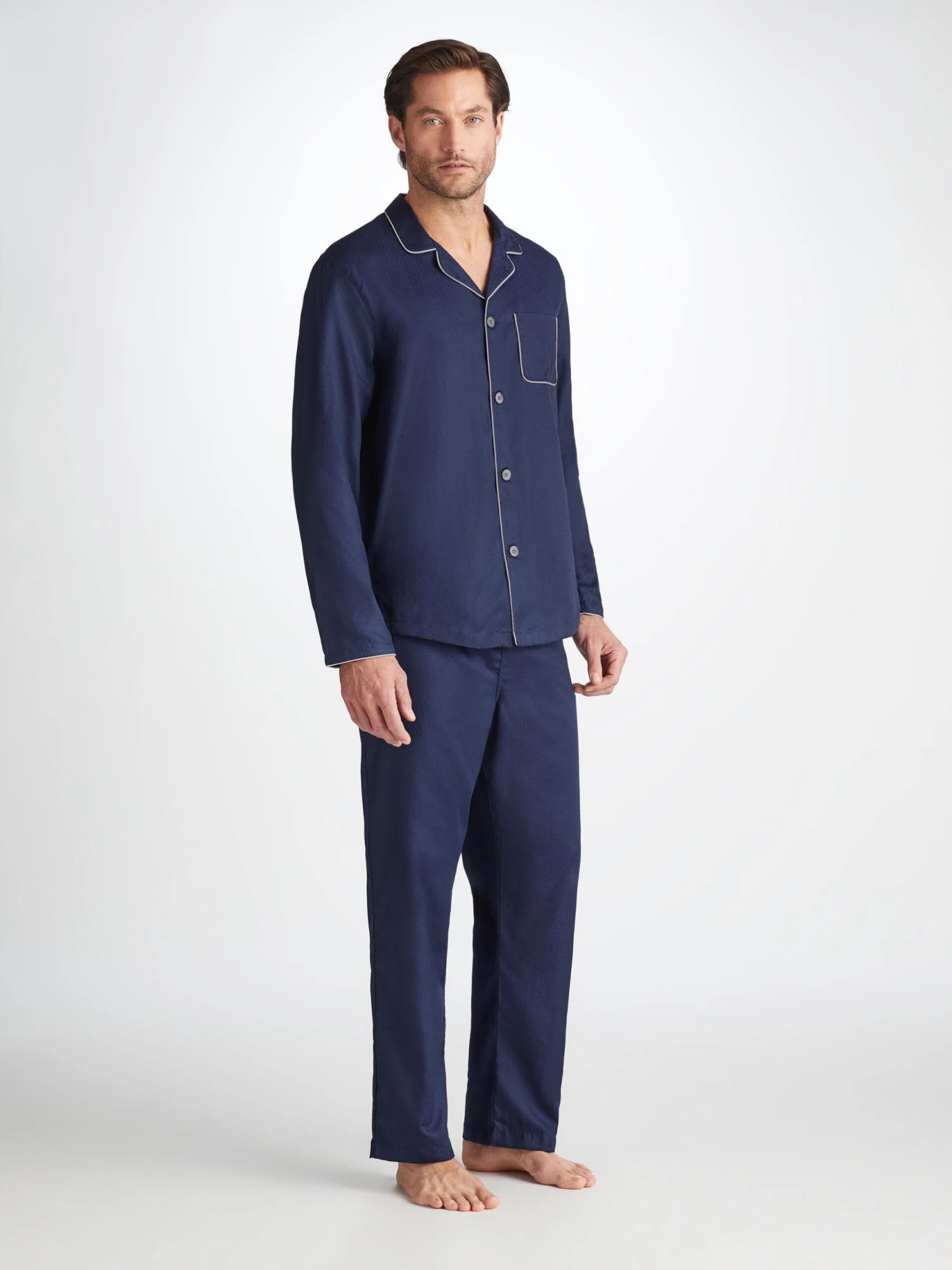 Men's Modern Fit Pyjamas Lombard 6 Cotton Jacquard Navy 5 Men's Modern Fit Pyjamas Lombard 6 Cotton Jacquard Navy - Image 3