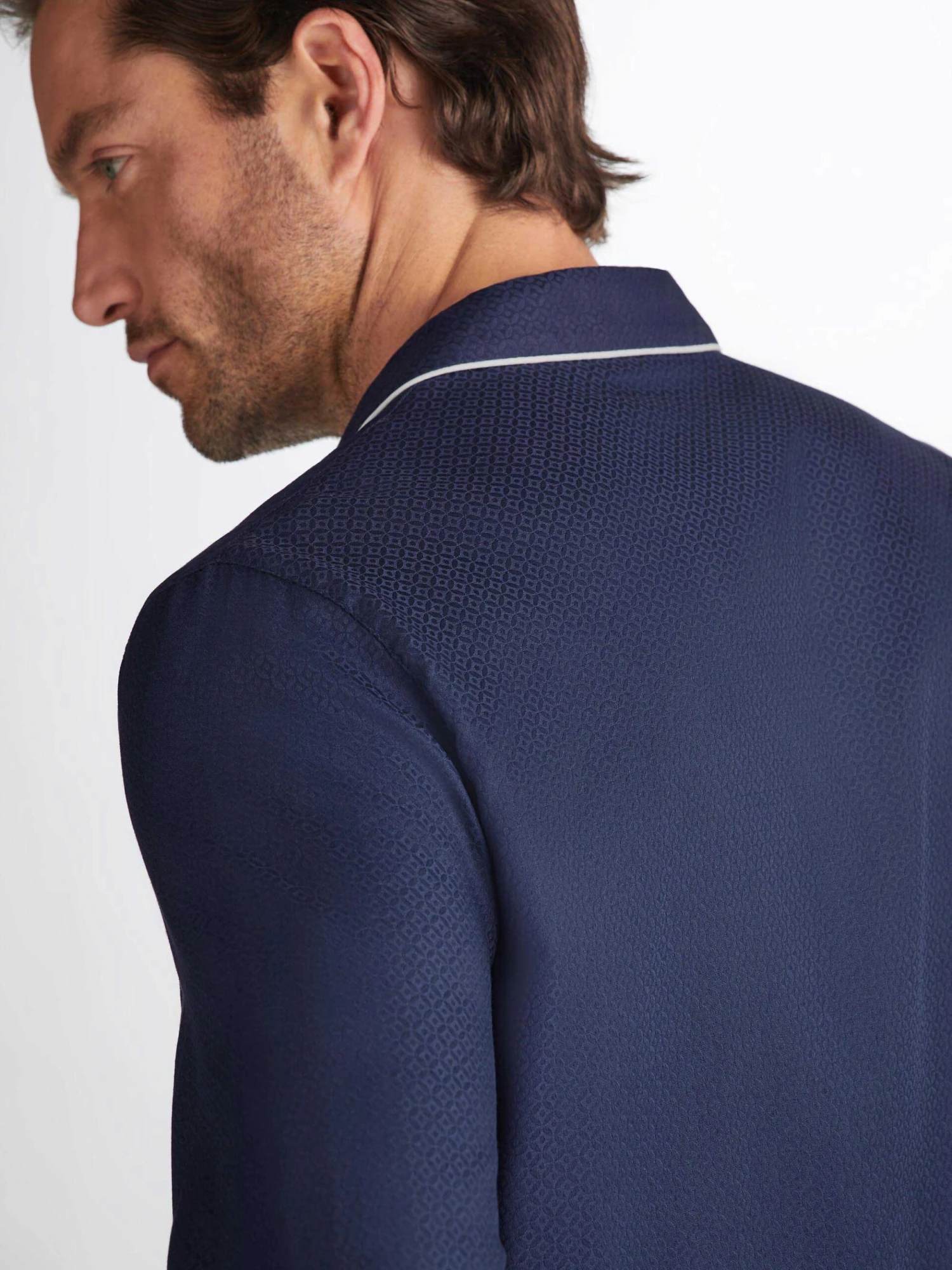 Men's Modern Fit Pyjamas Lombard 6 Cotton Jacquard Navy 8 Men's Modern Fit Pyjamas Lombard 6 Cotton Jacquard Navy - Image 6