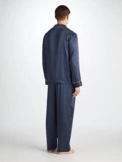Men's Pyjamas Bailey Silk Satin Navy -Derek Rose Shop 5085 BAIL001NAV 37419
