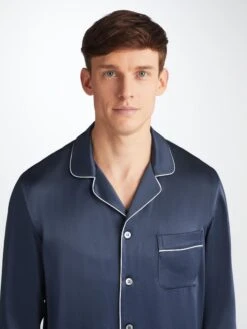 Men's Pyjamas Bailey Silk Satin Navy -Derek Rose Shop 5085 BAIL001NAV 37430