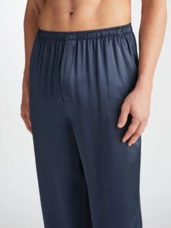 Men's Pyjamas Bailey Silk Satin Navy -Derek Rose Shop 5085 BAIL001NAV 37496