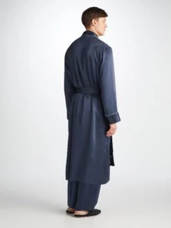 Men's Dressing Gown Bailey Silk Satin Navy -Derek Rose Shop 5535 BAIL001NAV 37521
