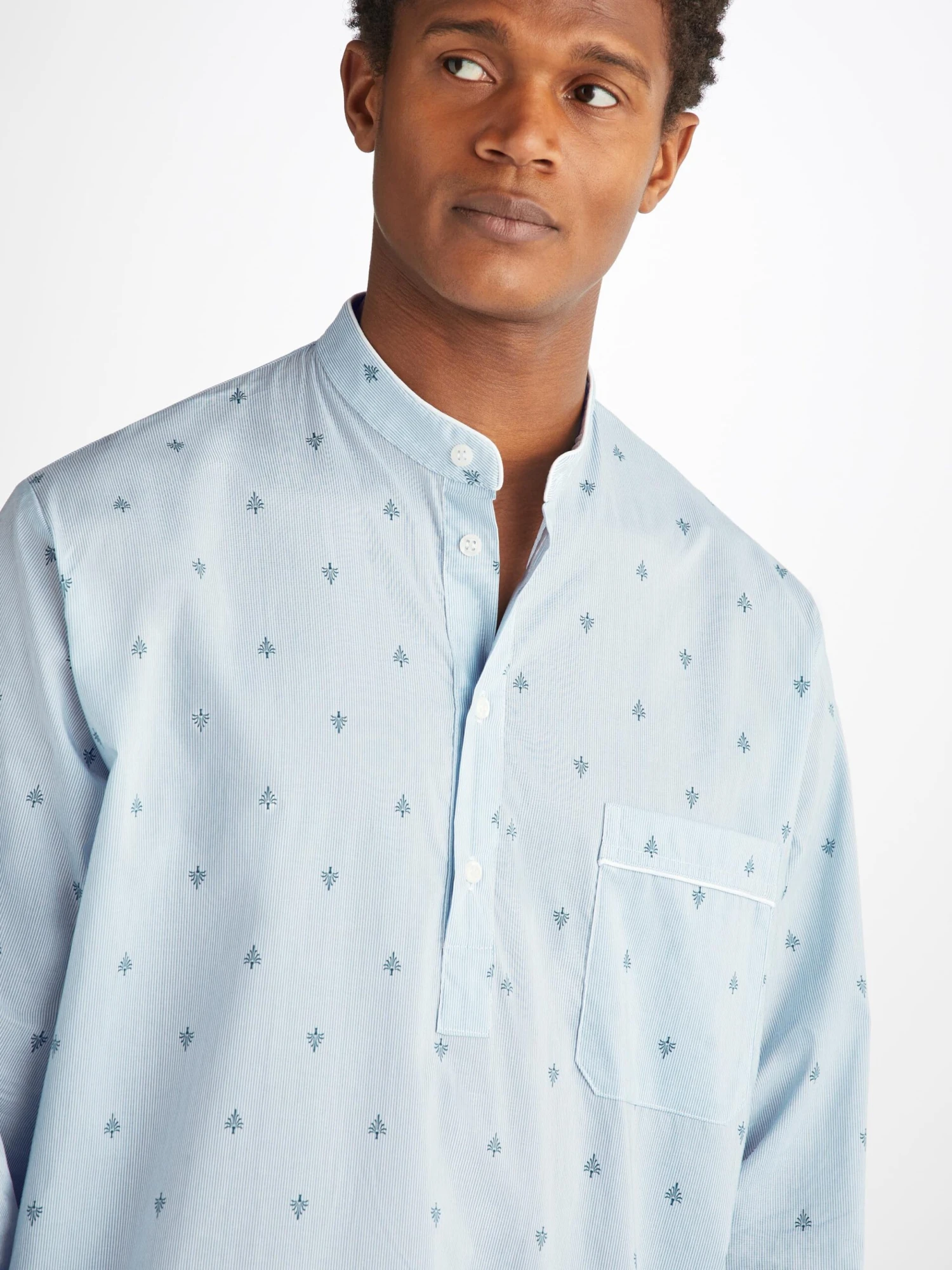 Men's Nightshirt Nelson 100 Cotton Batiste Blue 7 Men's Nightshirt Nelson 100 Cotton Batiste Blue - Image 5