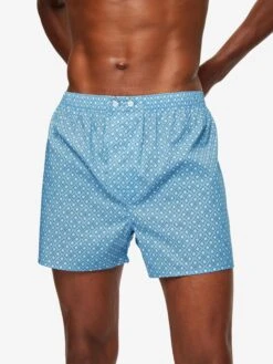 Men's Classic Fit Boxers Ledbury 56 Cotton Batiste Blue -Derek Rose Shop 6000 LEDB056BLU 581