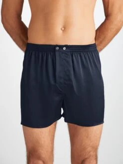 Men's Classic Fit Boxers Bailey Silk Satin Navy 11 Men's Classic Fit Boxers Bailey Silk Satin Navy -Derek Rose Shop 6030 BAIL001NAV 044