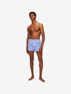 Men's Modern Fit Boxers Amalfi Cotton Batiste Blue -Derek Rose Shop 6050 AMAL001BLU 965