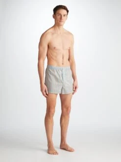 Men's Modern Fit Boxers Amalfi 20 Cotton Batiste Blue -Derek Rose Shop 6050 AMAL020BLU 29521