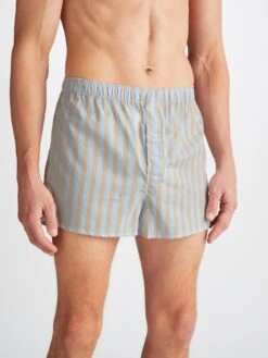 Men's Modern Fit Boxers Amalfi 20 Cotton Batiste Blue -Derek Rose Shop 6050 AMAL020BLU 29575