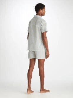 Men's Short Pyjamas Amalfi 20 Cotton Batiste Blue -Derek Rose Shop 6250 AMAL020BLU 720