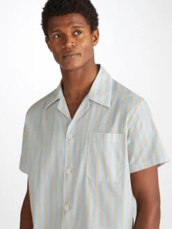 Men's Short Pyjamas Amalfi 20 Cotton Batiste Blue -Derek Rose Shop 6250 AMAL020BLU 782