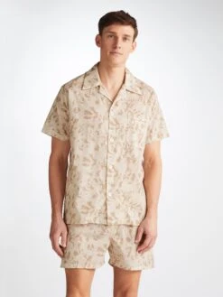 Men's Short Pyjamas Ledbury 73 Cotton Batiste Sand -Derek Rose Shop 6250 LEDB073SAN 34064