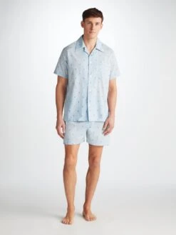 Men's Short Pyjamas Nelson 100 Cotton Batiste Blue 9 Men's Short Pyjamas Nelson 100 Cotton Batiste Blue -Derek Rose Shop 6250 NELS100BLU 33602
