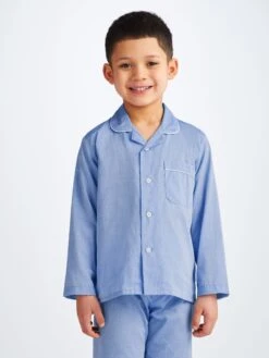 Kids' Pyjamas Amalfi Cotton Batiste Blue -Derek Rose Shop 7025 AMAL001BLU 168 crop