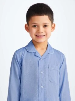 Kids' Pyjamas Amalfi Cotton Batiste Blue -Derek Rose Shop 7025 AMAL001BLU 168 neckline