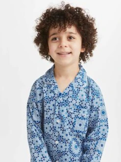 Kids' Pyjamas Ledbury 69 Cotton Batiste Blue -Derek Rose Shop 7025 LEDB069BLU collar