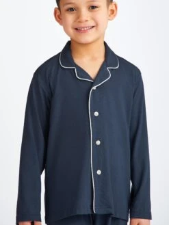 Kids' Pyjamas Basel Micro Modal Stretch Navy -Derek Rose Shop 7261 BASE001NAV buttons