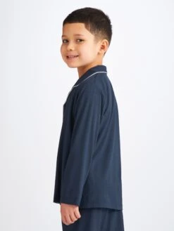 Kids' Pyjamas Basel Micro Modal Stretch Navy -Derek Rose Shop 7261 BASE001NAV shoulder