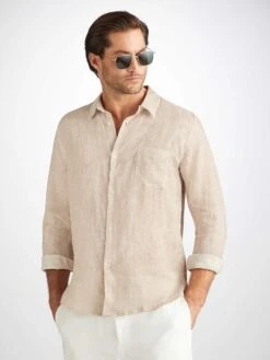 Men's Shirt Milan 24 Linen Sand -Derek Rose Shop 9820 MILA024SAN 2919