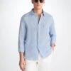 Men's Shirt Monaco Linen Blue -Derek Rose Shop 9820 MONA001BLU 31681