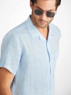 Men's Shirt Milan 24 Linen Blue -Derek Rose Shop 9825 MILA024BLU 2682