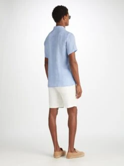 Men's Short Sleeve Shirt Monaco Linen Blue 12 Men's Short Sleeve Shirt Monaco Linen Blue -Derek Rose Shop 9825 MONA001BLU 2477