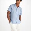 Men's Short Sleeve Shirt Monaco Linen Blue -Derek Rose Shop 9825 MONA001BLU 2555