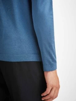 Men's Sweater Jacob Sea Island Storm Blue -Derek Rose Shop 9830 JACO002BLU cuff