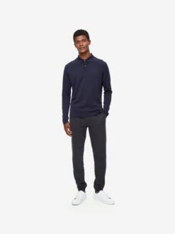 Men's Long Sleeve Polo Shirt Jacob Sea Island Cotton Navy -Derek Rose Shop 9845 JACO001NAV 1