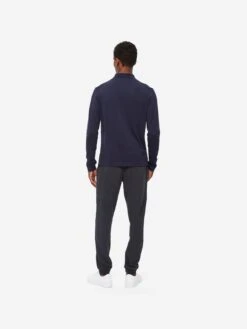 Men's Long Sleeve Polo Shirt Jacob Sea Island Cotton Navy -Derek Rose Shop 9845 JACO001NAV 2