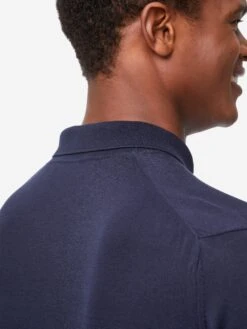 Men's Long Sleeve Polo Shirt Jacob Sea Island Cotton Navy -Derek Rose Shop 9845 JACO001NAV 6