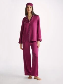 Eye Mask Bailey Silk Satin Berry -Derek Rose Shop eye mask bailey 2 silk satin berry full