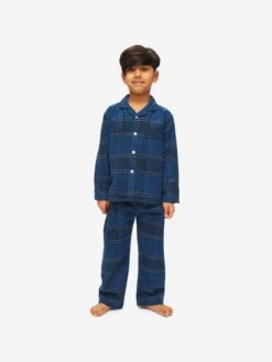 Kids' Pyjamas Kelburn 27 Brushed Cotton Navy -Derek Rose Shop kids pyjamas kelburn 27 brushed cotton navy boy front