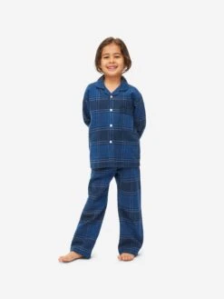 Kids' Pyjamas Kelburn 27 Brushed Cotton Navy -Derek Rose Shop kids pyjamas kelburn 27 brushed cotton navy girl front