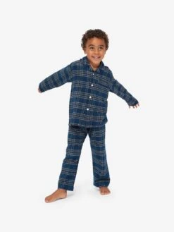 Kids' Pyjamas Kelburn 30 Brushed Cotton Navy -Derek Rose Shop kids pyjamas kelburn 30 brushed cotton multi boy front