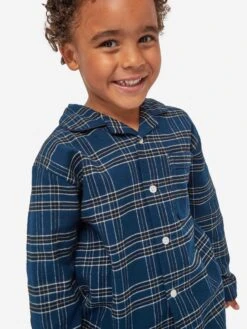 Kids' Pyjamas Kelburn 30 Brushed Cotton Navy -Derek Rose Shop kids pyjamas kelburn 30 brushed cotton multi collar