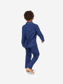 Kids' Pyjamas Lombard 6 Cotton Jacquard Navy -Derek Rose Shop kids pyjamas lombard 6 cotton jacquard navy boy back