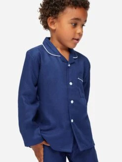 Kids' Pyjamas Lombard 6 Cotton Jacquard Navy -Derek Rose Shop kids pyjamas lombard 6 cotton jacquard navy boy creative