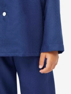 Kids' Pyjamas Lombard 6 Cotton Jacquard Navy -Derek Rose Shop kids pyjamas lombard 6 cotton jacquard navy cuff