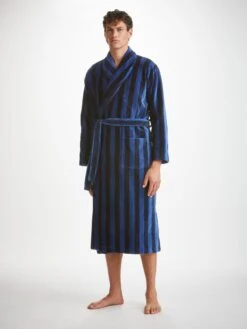 Men's Bathrobe Aston 36 Terry Cotton Navy -Derek Rose Shop mens bathrobe aston 36 terry cotton navy front